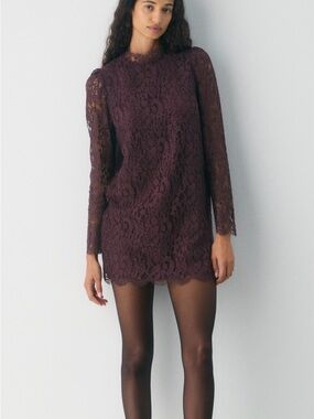 Wilfred Aritzia Augustine Lace Long-Sleeve Mini Dress, Size S